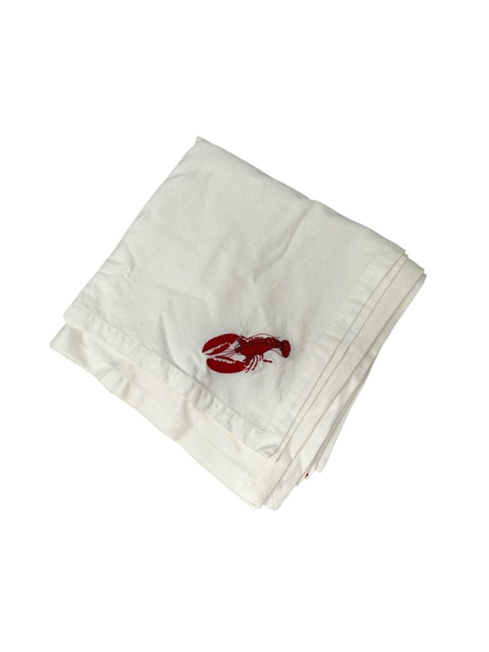 Crate Barrel Buttonhole Cloth Napkins Embroidered Lobsters White 5 Pc 21x21 in